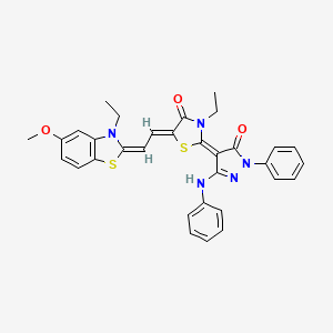 molecular formula C32H29N5O3S2 B6126457 2-(3-anilino-5-oxo-1-phenyl-1,5-dihydro-4H-pyrazol-4-ylidene)-3-ethyl-5-[2-(3-ethyl-5-methoxy-1,3-benzothiazol-2(3H)-ylidene)ethylidene]-1,3-thiazolidin-4-one 
