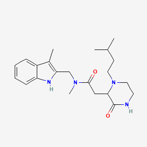molecular formula C22H32N4O2 B6126487 N-methyl-2-[1-(3-methylbutyl)-3-oxo-2-piperazinyl]-N-[(3-methyl-1H-indol-2-yl)methyl]acetamide 