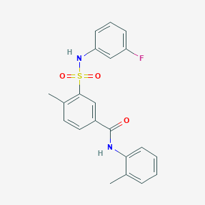 molecular formula C21H19FN2O3S B6126687 3-{[(3-fluorophenyl)amino]sulfonyl}-4-methyl-N-(2-methylphenyl)benzamide 