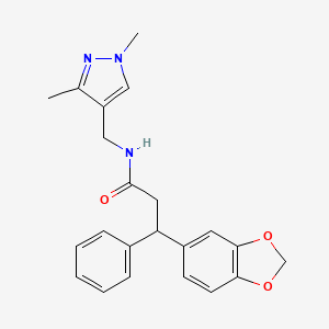 molecular formula C22H23N3O3 B6126758 3-(1,3-benzodioxol-5-yl)-N-[(1,3-dimethyl-1H-pyrazol-4-yl)methyl]-3-phenylpropanamide 