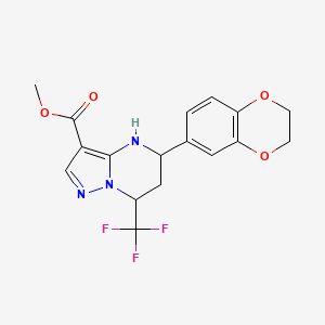 molecular formula C17H16F3N3O4 B6126765 methyl 5-(2,3-dihydro-1,4-benzodioxin-6-yl)-7-(trifluoromethyl)-4,5,6,7-tetrahydropyrazolo[1,5-a]pyrimidine-3-carboxylate 