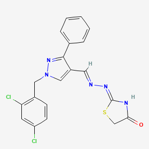 1-(2,4-dichlorobenzyl)-3-phenyl-1H-pyrazole-4-carbaldehyde (4-oxo-1,3-thiazolidin-2-ylidene)hydrazone