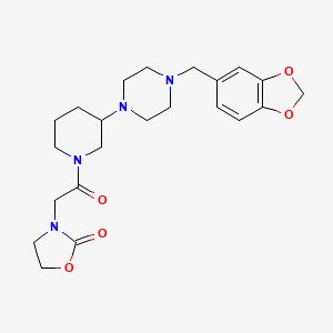 molecular formula C22H30N4O5 B6126885 3-(2-{3-[4-(1,3-benzodioxol-5-ylmethyl)-1-piperazinyl]-1-piperidinyl}-2-oxoethyl)-1,3-oxazolidin-2-one 