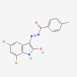 molecular formula C16H11Br2N3O2 B6126982 N'-(5,7-dibromo-2-oxo-1,2-dihydro-3H-indol-3-ylidene)-4-methylbenzohydrazide 