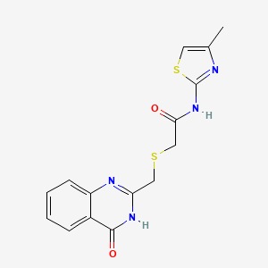 molecular formula C15H14N4O2S2 B6127258 N-(4-methyl-1,3-thiazol-2-yl)-2-{[(4-oxo-3,4-dihydro-2-quinazolinyl)methyl]thio}acetamide 