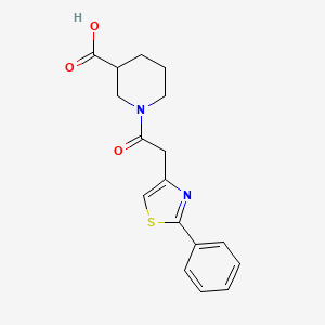 molecular formula C17H18N2O3S B6127298 1-[(2-phenyl-1,3-thiazol-4-yl)acetyl]-3-piperidinecarboxylic acid 