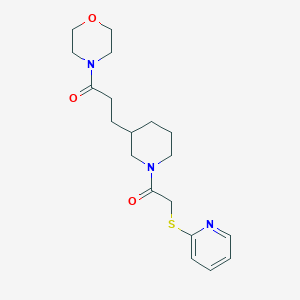 molecular formula C19H27N3O3S B6127362 4-(3-{1-[(2-pyridinylthio)acetyl]-3-piperidinyl}propanoyl)morpholine 