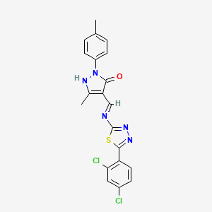 molecular formula C20H15Cl2N5OS B6127497 4-({[5-(2,4-dichlorophenyl)-1,3,4-thiadiazol-2-yl]amino}methylene)-5-methyl-2-(4-methylphenyl)-2,4-dihydro-3H-pyrazol-3-one 