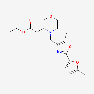 molecular formula C18H24N2O5 B6127571 ethyl (4-{[5-methyl-2-(5-methyl-2-furyl)-1,3-oxazol-4-yl]methyl}-3-morpholinyl)acetate 