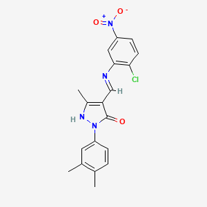 molecular formula C19H17ClN4O3 B6127778 4-{[(2-chloro-5-nitrophenyl)amino]methylene}-2-(3,4-dimethylphenyl)-5-methyl-2,4-dihydro-3H-pyrazol-3-one 