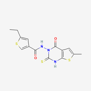 molecular formula C14H13N3O2S3 B6127802 5-ethyl-N-(2-mercapto-6-methyl-4-oxothieno[2,3-d]pyrimidin-3(4H)-yl)-3-thiophenecarboxamide 