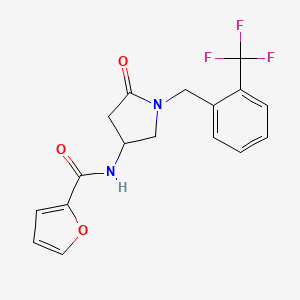 molecular formula C17H15F3N2O3 B6127875 N-{5-oxo-1-[2-(trifluoromethyl)benzyl]-3-pyrrolidinyl}-2-furamide 