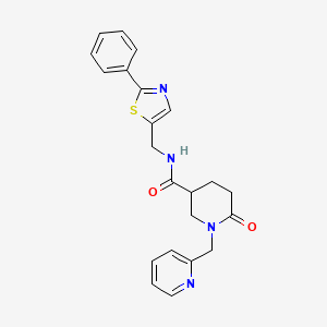 molecular formula C22H22N4O2S B6127948 6-oxo-N-[(2-phenyl-1,3-thiazol-5-yl)methyl]-1-(2-pyridinylmethyl)-3-piperidinecarboxamide 