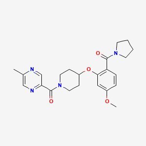 molecular formula C23H28N4O4 B6127990 2-({4-[5-methoxy-2-(1-pyrrolidinylcarbonyl)phenoxy]-1-piperidinyl}carbonyl)-5-methylpyrazine 