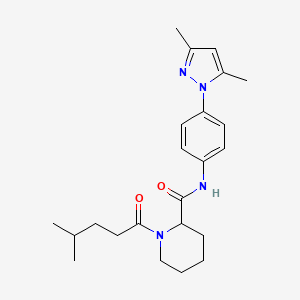 molecular formula C23H32N4O2 B6128169 N-[4-(3,5-dimethyl-1H-pyrazol-1-yl)phenyl]-1-(4-methylpentanoyl)-2-piperidinecarboxamide 
