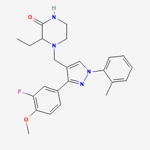 3-ethyl-4-{[3-(3-fluoro-4-methoxyphenyl)-1-(2-methylphenyl)-1H-pyrazol-4-yl]methyl}-2-piperazinone
