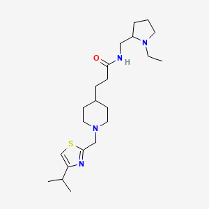 molecular formula C22H38N4OS B6128235 N-[(1-ethyl-2-pyrrolidinyl)methyl]-3-{1-[(4-isopropyl-1,3-thiazol-2-yl)methyl]-4-piperidinyl}propanamide 