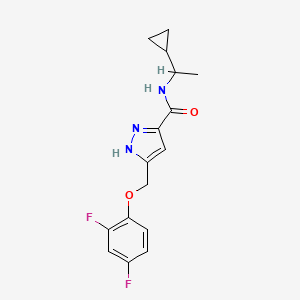 molecular formula C16H17F2N3O2 B6128476 N-(1-cyclopropylethyl)-5-[(2,4-difluorophenoxy)methyl]-1H-pyrazole-3-carboxamide 