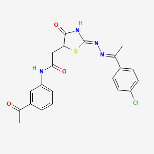 molecular formula C21H19ClN4O3S B6128560 N-(3-acetylphenyl)-2-(2-{[1-(4-chlorophenyl)ethylidene]hydrazono}-4-hydroxy-2,5-dihydro-1,3-thiazol-5-yl)acetamide 