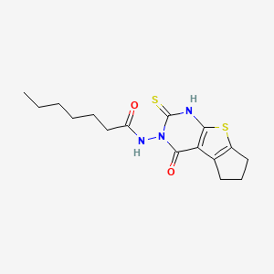 molecular formula C16H21N3O2S2 B6128627 N-(2-mercapto-4-oxo-6,7-dihydro-4H-cyclopenta[4,5]thieno[2,3-d]pyrimidin-3(5H)-yl)heptanamide 