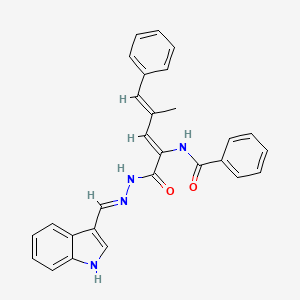 molecular formula C28H24N4O2 B6128680 N-(1-{[2-(1H-indol-3-ylmethylene)hydrazino]carbonyl}-3-methyl-4-phenyl-1,3-butadien-1-yl)benzamide 