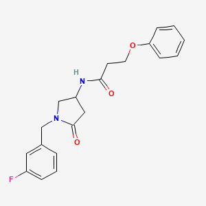 molecular formula C20H21FN2O3 B6128705 N-[1-(3-fluorobenzyl)-5-oxo-3-pyrrolidinyl]-3-phenoxypropanamide 