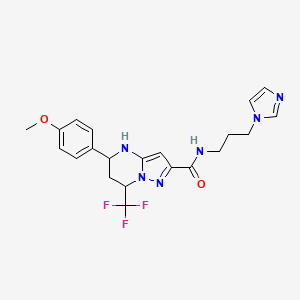 molecular formula C21H23F3N6O2 B6128856 N-[3-(1H-imidazol-1-yl)propyl]-5-(4-methoxyphenyl)-7-(trifluoromethyl)-4,5,6,7-tetrahydropyrazolo[1,5-a]pyrimidine-2-carboxamide 