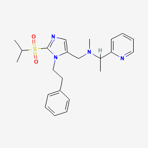 molecular formula C23H30N4O2S B6128868 N-{[2-(isopropylsulfonyl)-1-(2-phenylethyl)-1H-imidazol-5-yl]methyl}-N-methyl-1-(2-pyridinyl)ethanamine 