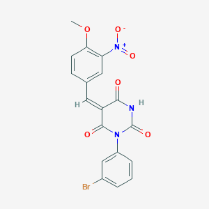 molecular formula C18H12BrN3O6 B6128937 1-(3-bromophenyl)-5-(4-methoxy-3-nitrobenzylidene)-2,4,6(1H,3H,5H)-pyrimidinetrione 