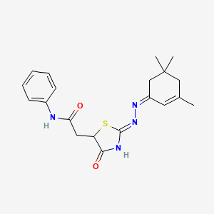 molecular formula C20H24N4O2S B6128974 2-{4-hydroxy-2-[(3,5,5-trimethyl-2-cyclohexen-1-ylidene)hydrazono]-2,5-dihydro-1,3-thiazol-5-yl}-N-phenylacetamide 