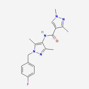 molecular formula C18H20FN5O B6128982 N-[1-(4-fluorobenzyl)-3,5-dimethyl-1H-pyrazol-4-yl]-1,3-dimethyl-1H-pyrazole-4-carboxamide 