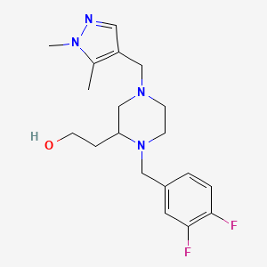 molecular formula C19H26F2N4O B6128999 2-{1-(3,4-difluorobenzyl)-4-[(1,5-dimethyl-1H-pyrazol-4-yl)methyl]-2-piperazinyl}ethanol 