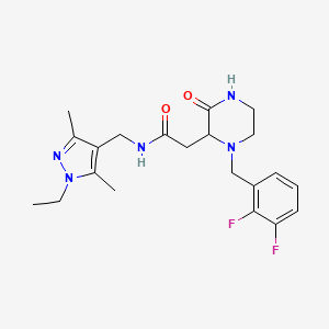 molecular formula C21H27F2N5O2 B6129009 2-[1-(2,3-difluorobenzyl)-3-oxo-2-piperazinyl]-N-[(1-ethyl-3,5-dimethyl-1H-pyrazol-4-yl)methyl]acetamide 