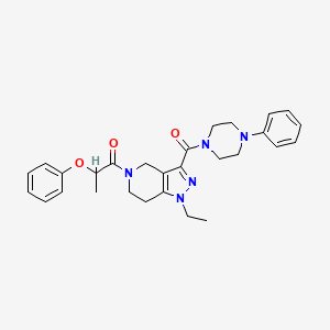 molecular formula C28H33N5O3 B6129057 1-ethyl-5-(2-phenoxypropanoyl)-3-[(4-phenyl-1-piperazinyl)carbonyl]-4,5,6,7-tetrahydro-1H-pyrazolo[4,3-c]pyridine 