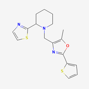 molecular formula C17H19N3OS2 B6129219 1-{[5-methyl-2-(2-thienyl)-1,3-oxazol-4-yl]methyl}-2-(1,3-thiazol-2-yl)piperidine 