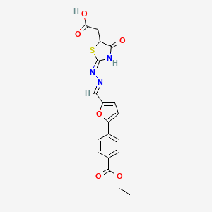 {2-[({5-[4-(ethoxycarbonyl)phenyl]-2-furyl}methylene)hydrazono]-4-oxo-1,3-thiazolidin-5-yl}acetic acid