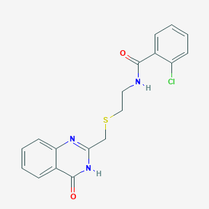 molecular formula C18H16ClN3O2S B6129548 2-chloro-N-(2-{[(4-oxo-3,4-dihydro-2-quinazolinyl)methyl]thio}ethyl)benzamide 