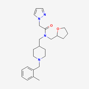 molecular formula C24H34N4O2 B6129643 N-{[1-(2-methylbenzyl)-4-piperidinyl]methyl}-2-(1H-pyrazol-1-yl)-N-(tetrahydro-2-furanylmethyl)acetamide 