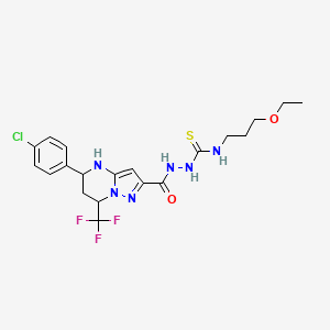 molecular formula C20H24ClF3N6O2S B6129676 2-{[5-(4-chlorophenyl)-7-(trifluoromethyl)-4,5,6,7-tetrahydropyrazolo[1,5-a]pyrimidin-2-yl]carbonyl}-N-(3-ethoxypropyl)hydrazinecarbothioamide 