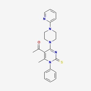 molecular formula C22H23N5OS B6129703 1-{6-methyl-1-phenyl-4-[4-(2-pyridinyl)-1-piperazinyl]-2-thioxo-1,2-dihydro-5-pyrimidinyl}ethanone 