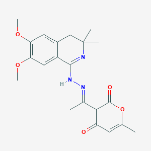 molecular formula C21H25N3O5 B6129843 3-[N-(6,7-dimethoxy-3,3-dimethyl-3,4-dihydro-1(2H)-isoquinolinylidene)ethanehydrazonoyl]-6-methyl-2H-pyran-2,4(3H)-dione 