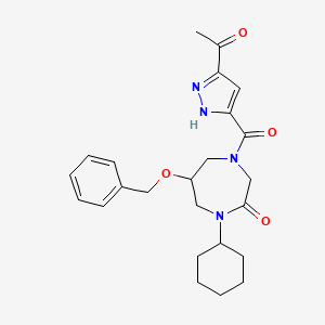 molecular formula C24H30N4O4 B6129866 4-[(3-acetyl-1H-pyrazol-5-yl)carbonyl]-6-(benzyloxy)-1-cyclohexyl-1,4-diazepan-2-one 