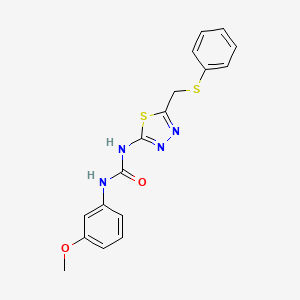molecular formula C17H16N4O2S2 B6130061 N-(3-methoxyphenyl)-N'-{5-[(phenylthio)methyl]-1,3,4-thiadiazol-2-yl}urea 
