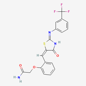 molecular formula C19H14F3N3O3S B6130095 2-{2-[(4-oxo-2-{[3-(trifluoromethyl)phenyl]imino}-1,3-thiazolidin-5-ylidene)methyl]phenoxy}acetamide 