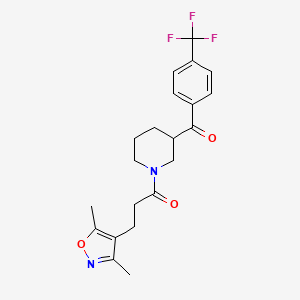 molecular formula C21H23F3N2O3 B6130102 {1-[3-(3,5-dimethyl-4-isoxazolyl)propanoyl]-3-piperidinyl}[4-(trifluoromethyl)phenyl]methanone 