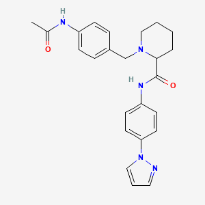 molecular formula C24H27N5O2 B6130222 1-[4-(acetylamino)benzyl]-N-[4-(1H-pyrazol-1-yl)phenyl]-2-piperidinecarboxamide 