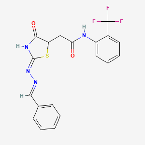 molecular formula C19H15F3N4O2S B6130229 2-[2-(benzylidenehydrazono)-4-hydroxy-2,5-dihydro-1,3-thiazol-5-yl]-N-[2-(trifluoromethyl)phenyl]acetamide 