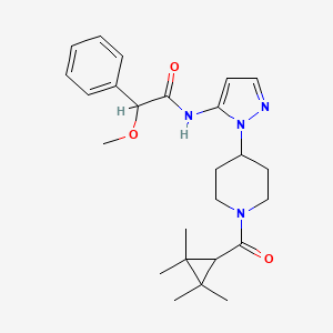 molecular formula C25H34N4O3 B6130246 2-methoxy-2-phenyl-N-(1-{1-[(2,2,3,3-tetramethylcyclopropyl)carbonyl]-4-piperidinyl}-1H-pyrazol-5-yl)acetamide 