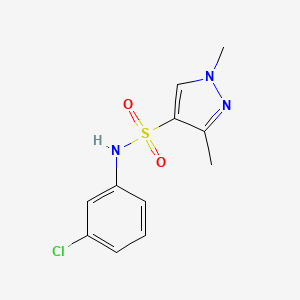 molecular formula C11H12ClN3O2S B6130293 N-(3-chlorophenyl)-1,3-dimethyl-1H-pyrazole-4-sulfonamide 