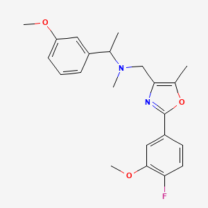 molecular formula C22H25FN2O3 B6130395 N-{[2-(4-fluoro-3-methoxyphenyl)-5-methyl-1,3-oxazol-4-yl]methyl}-1-(3-methoxyphenyl)-N-methylethanamine 